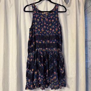 LOGO by Lori Goldstein Women's Size 10 Navy Blue Floral Trapeze Dress